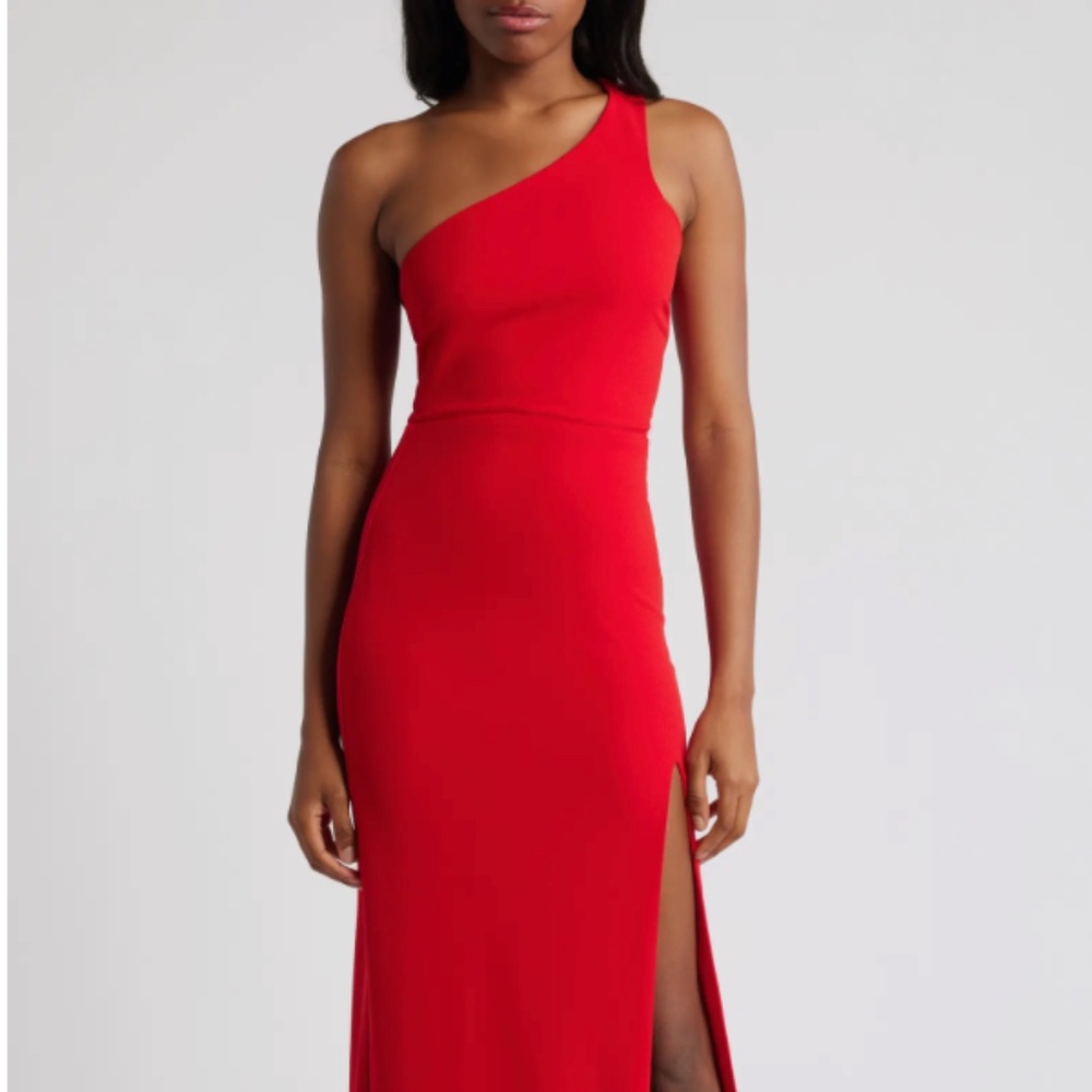 LULUS Idyllic Impression One Shoulder floor length dress in Red